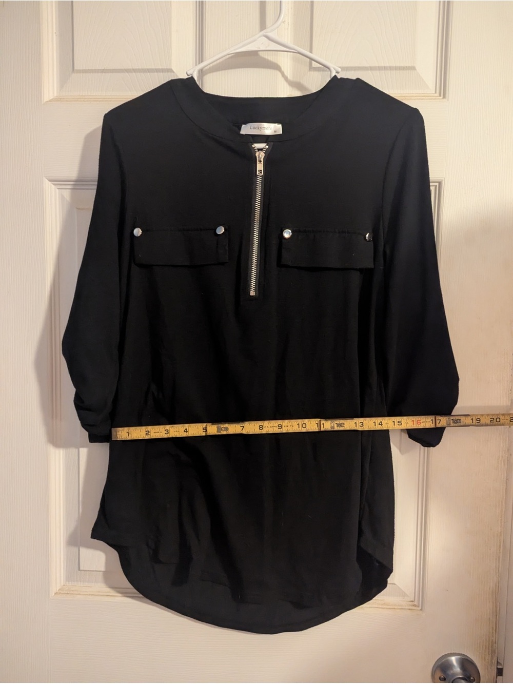 Black Zip-Front Tunic with Flap Pockets